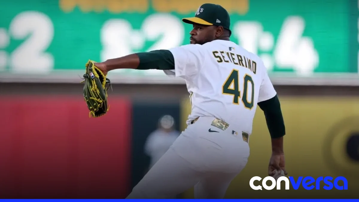Luis Severino en una partida reciente con los Atléticos.