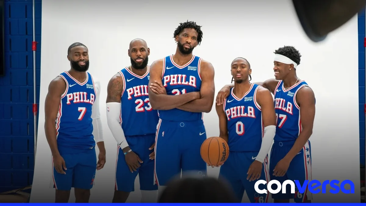 Foto de LeBron James en acción durante un partido con los Philadelphia 76ers.
