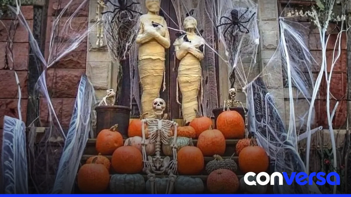 Familias disfrutan de actividades de Halloween en la calle.