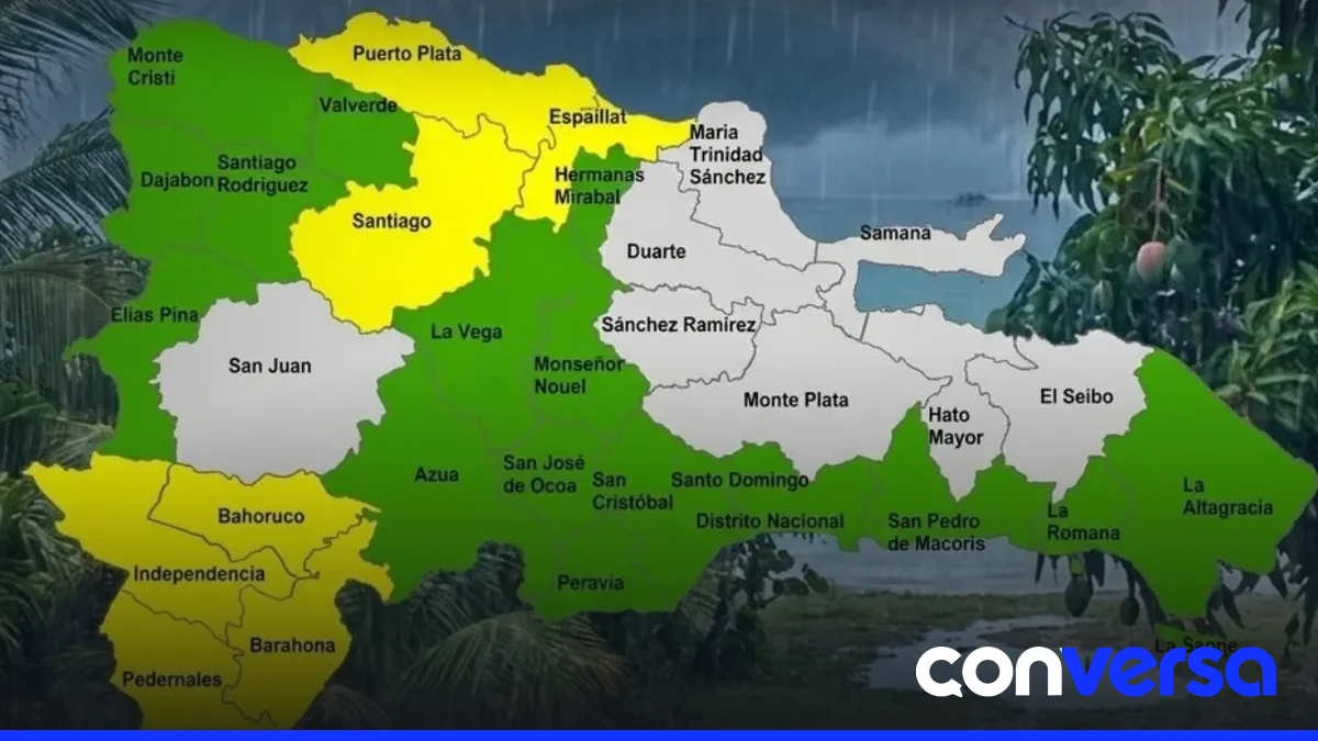 Mapa con las provincias bajo alerta amarilla y verde emitido por el COE.