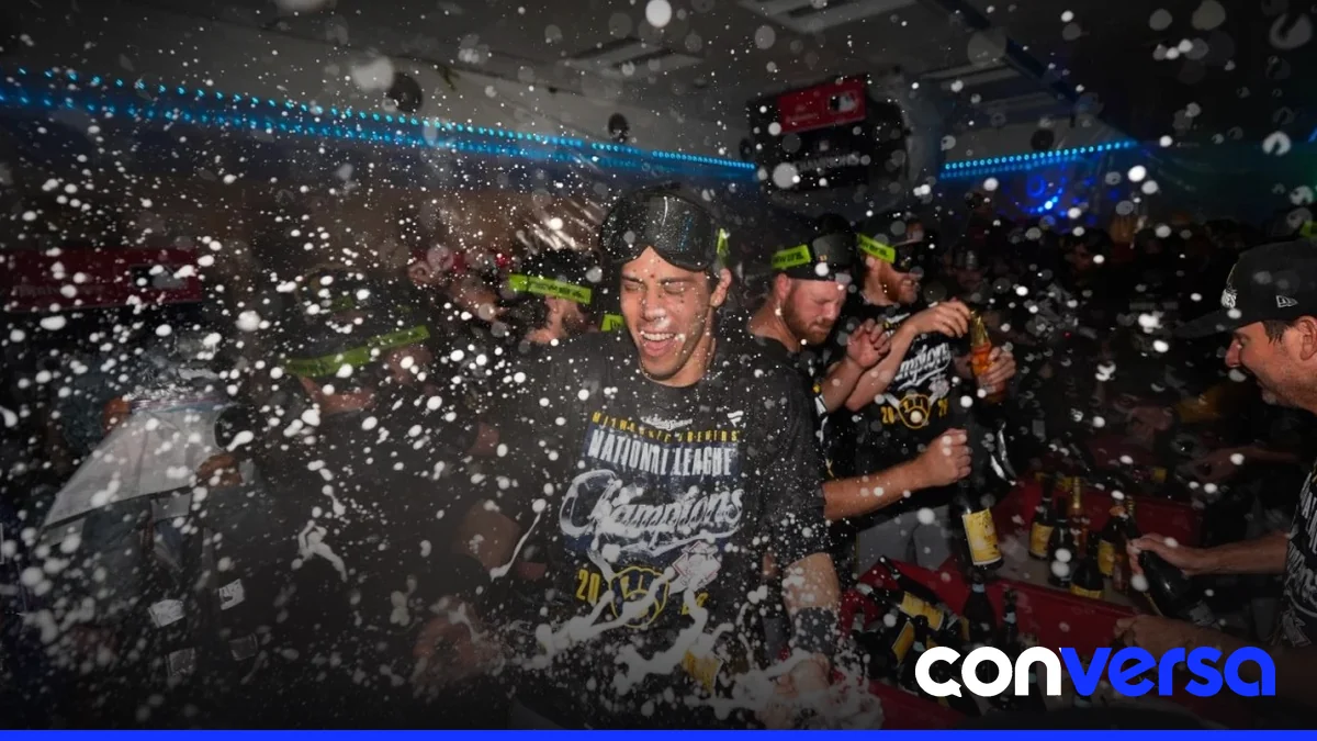 Jugadores de los Brewers celebran su llegada a la Serie Mundial.