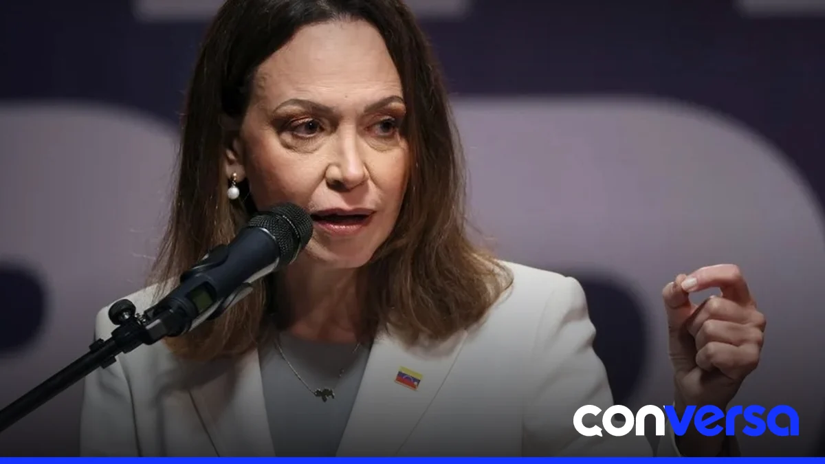 Imagen de María Corina Machado en una actividad pública en Venezuela.