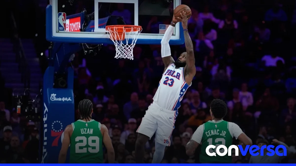 Aficionados de los Sixers celebran el debut de LeBron James en Filadelfia.