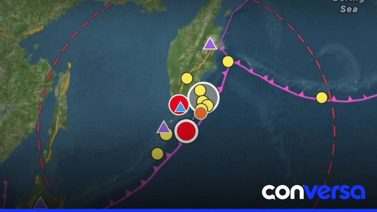 Mapa de la península de Kamchatka mostrando la ubicación del epicentro del sismo.