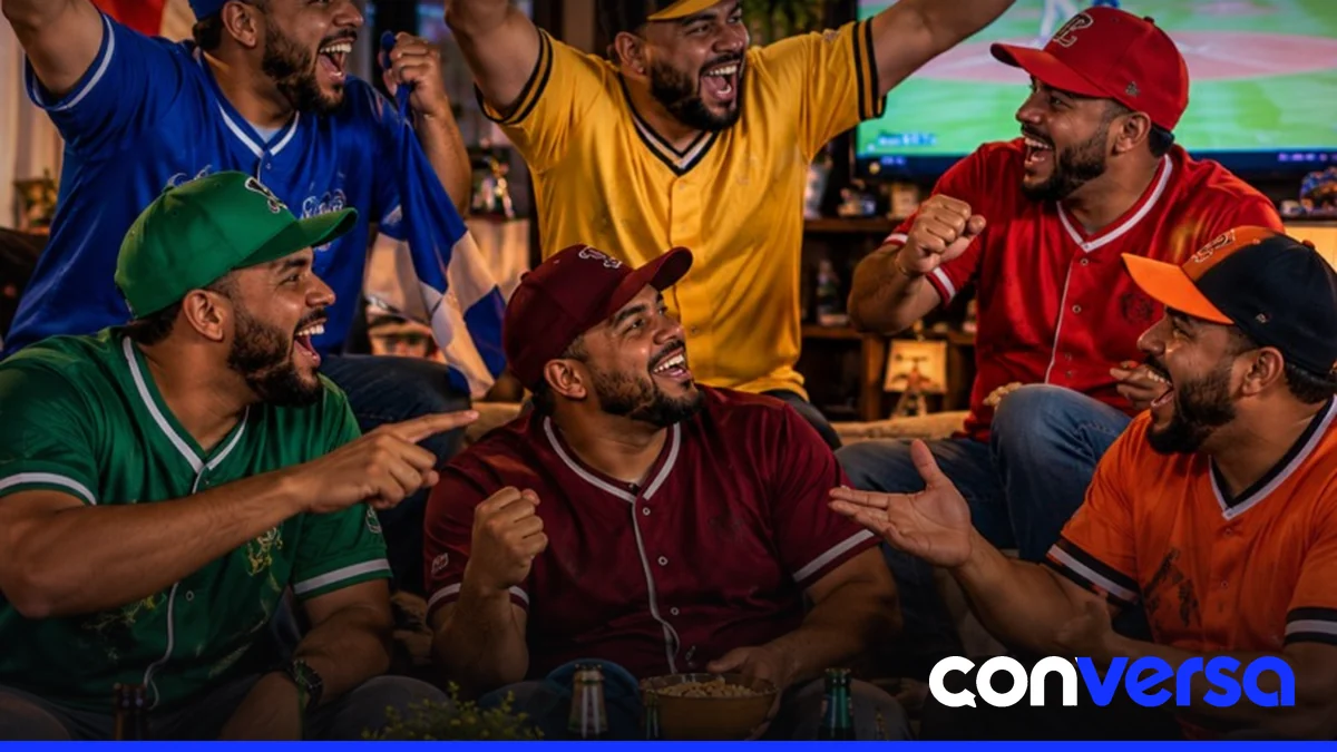 Fanáticos de pelota en una cancha de béisbol durante un partido.