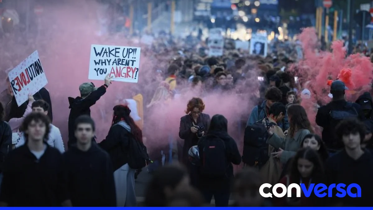 Manifestantes en una protesta en Roma, Italia.