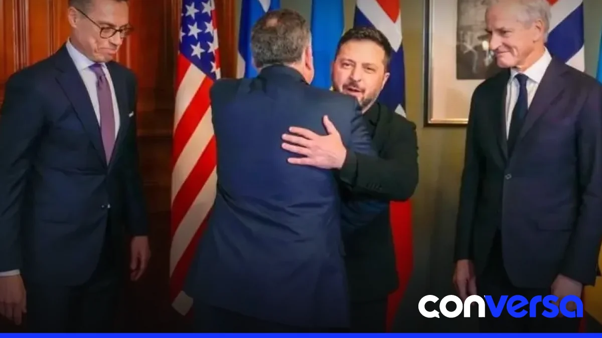Reunión de jefes de Estado en Noruega durante la rueda de prensa de Zelenski.