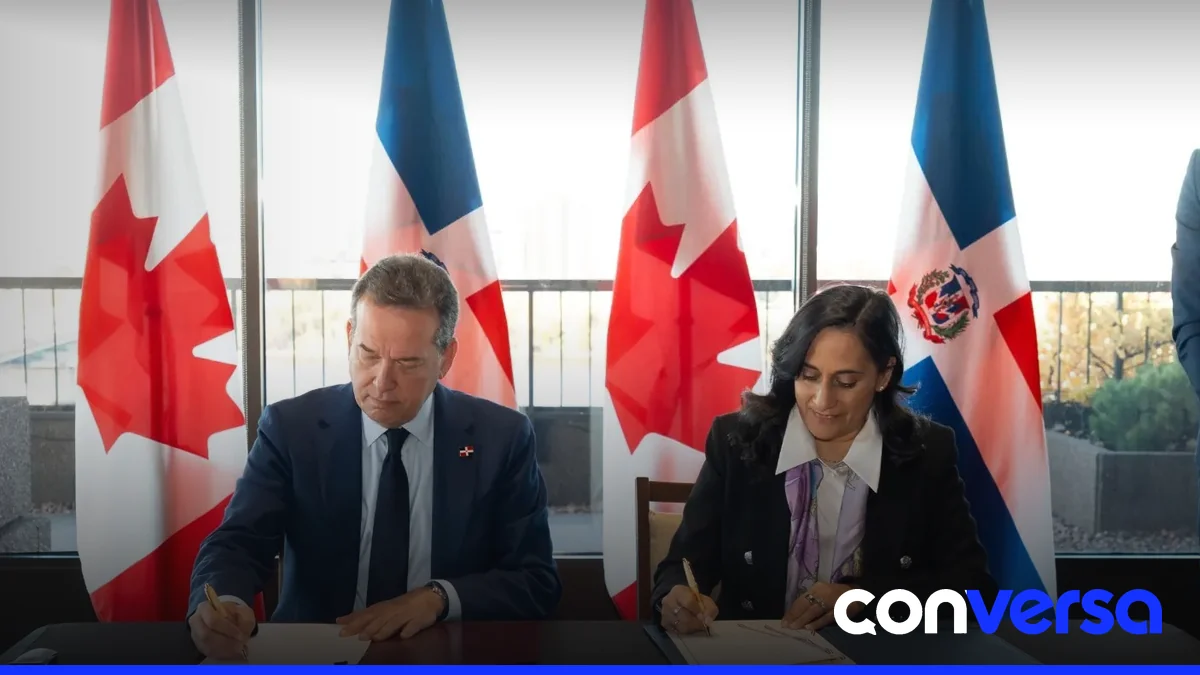 Fotografía de la reunión entre el canciller Víctor Bisonó y la canciller canadiense Anita Anand en Ottawa.