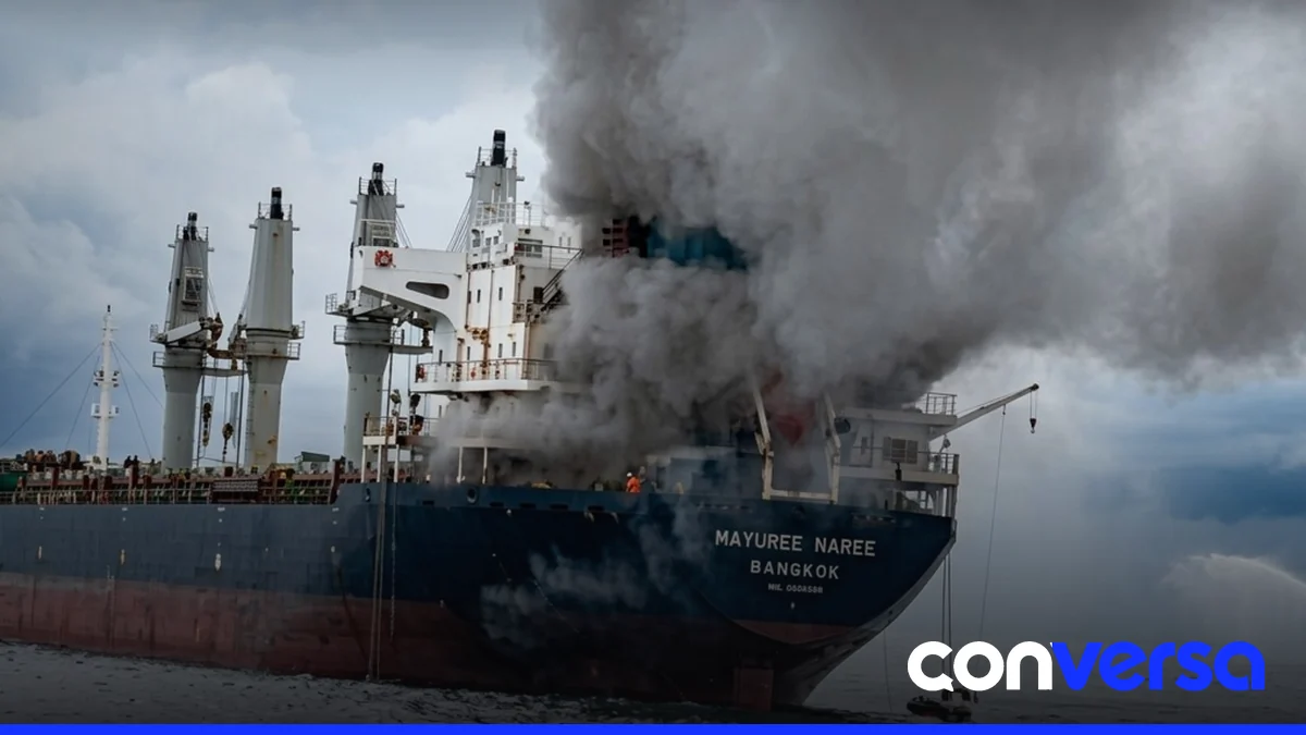 Imagen de un petrolero en el mar, mostrando su progreso en el viaje hacia Nueva York.