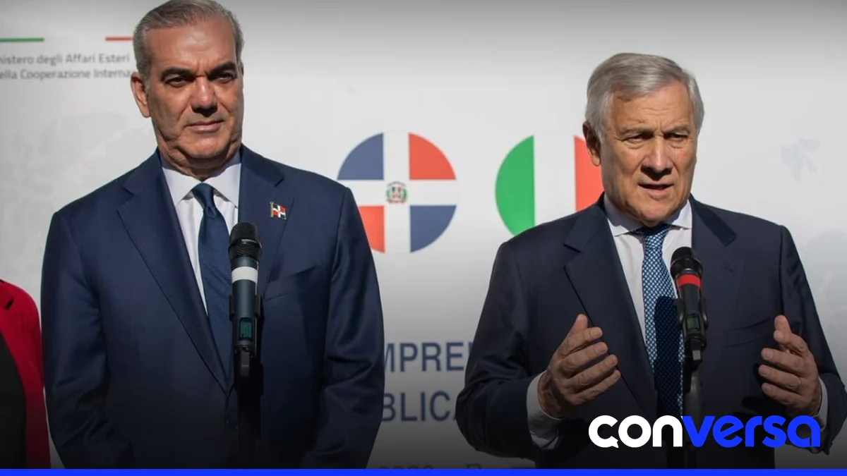 Presidente Luis Abinader y el canciller italiano Antonio Tajani durante una reunión en Roma.