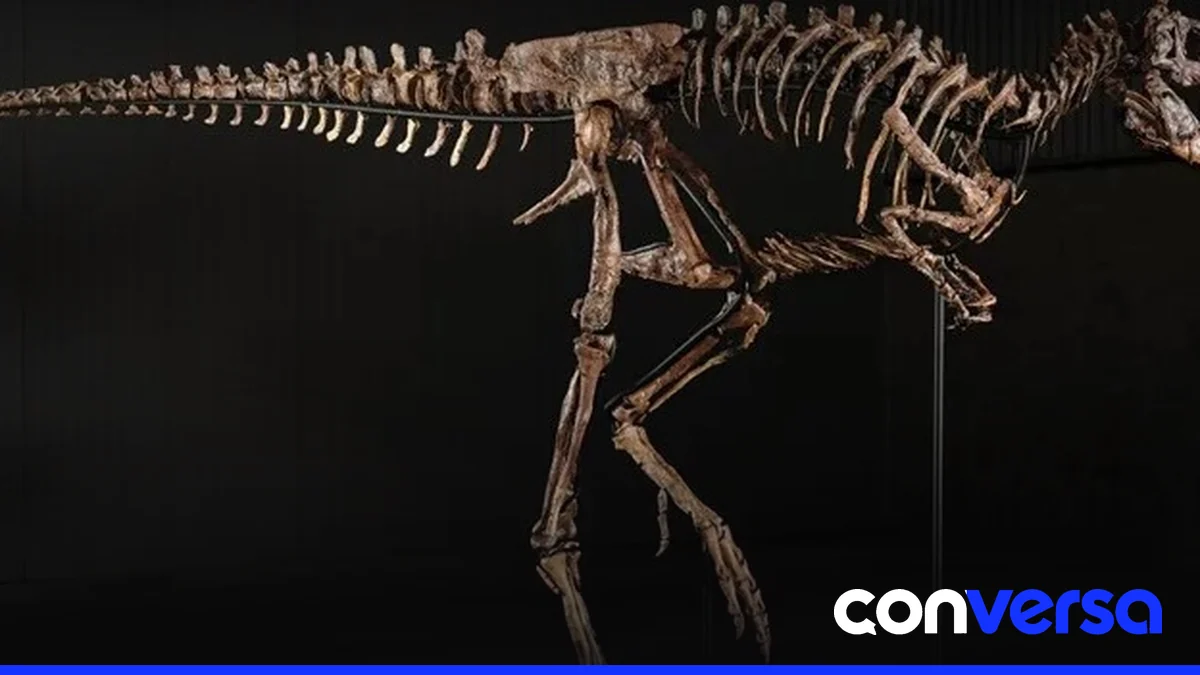 Imagen del esqueleto de Nanotyrannus expuesto en la subasta de Sotheby’s en Nueva York.