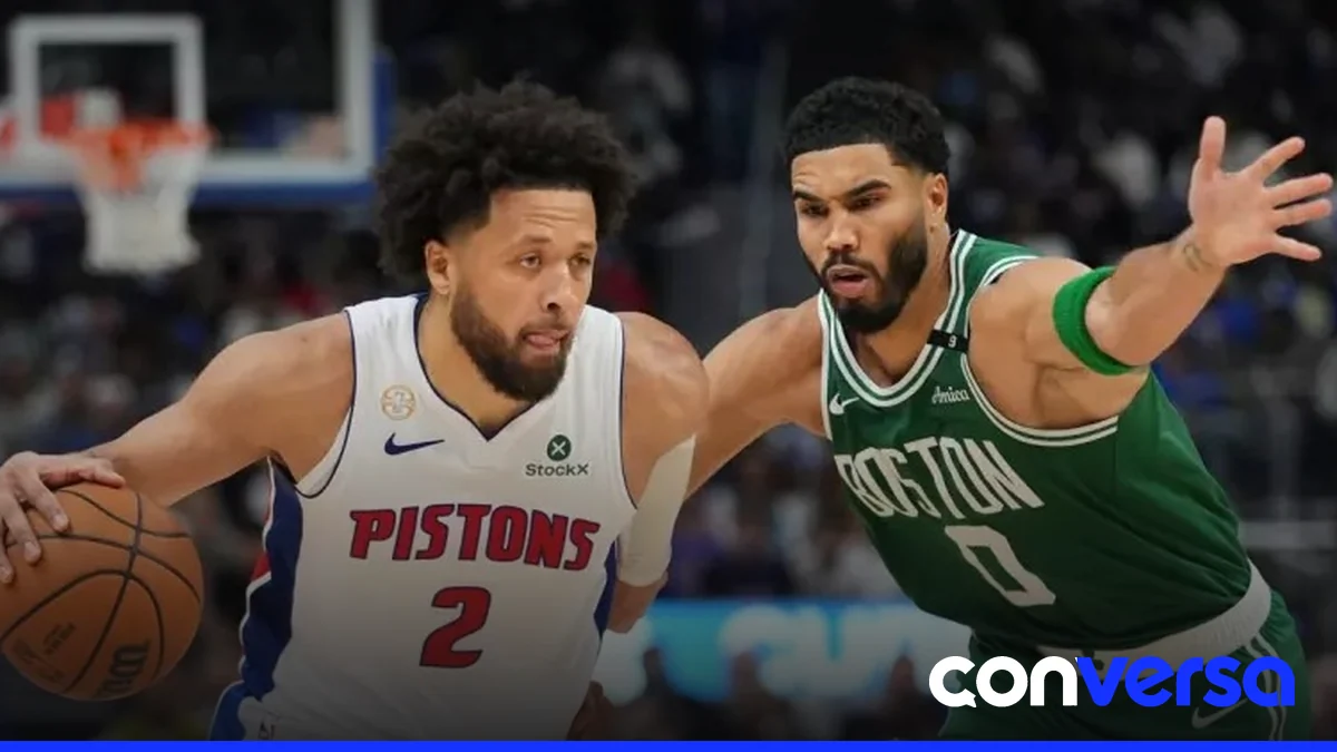 Jugadores de los Pistons celebran la victoria en el partido contra los Celtics.