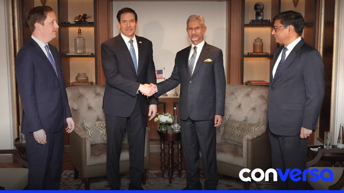 Marco Rubio durante una reunión en Bombay con autoridades de India y Emiratos Árabes Unidos.