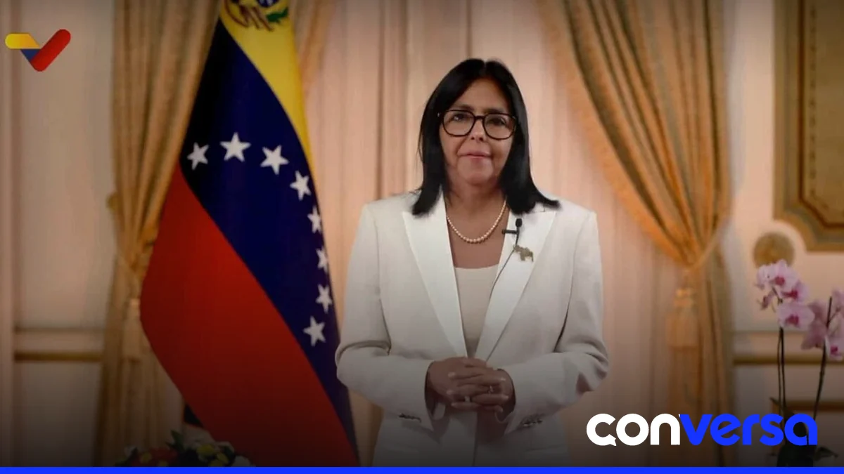 Delcy Rodríguez habla durante un mensaje a la nación en Venezuela.