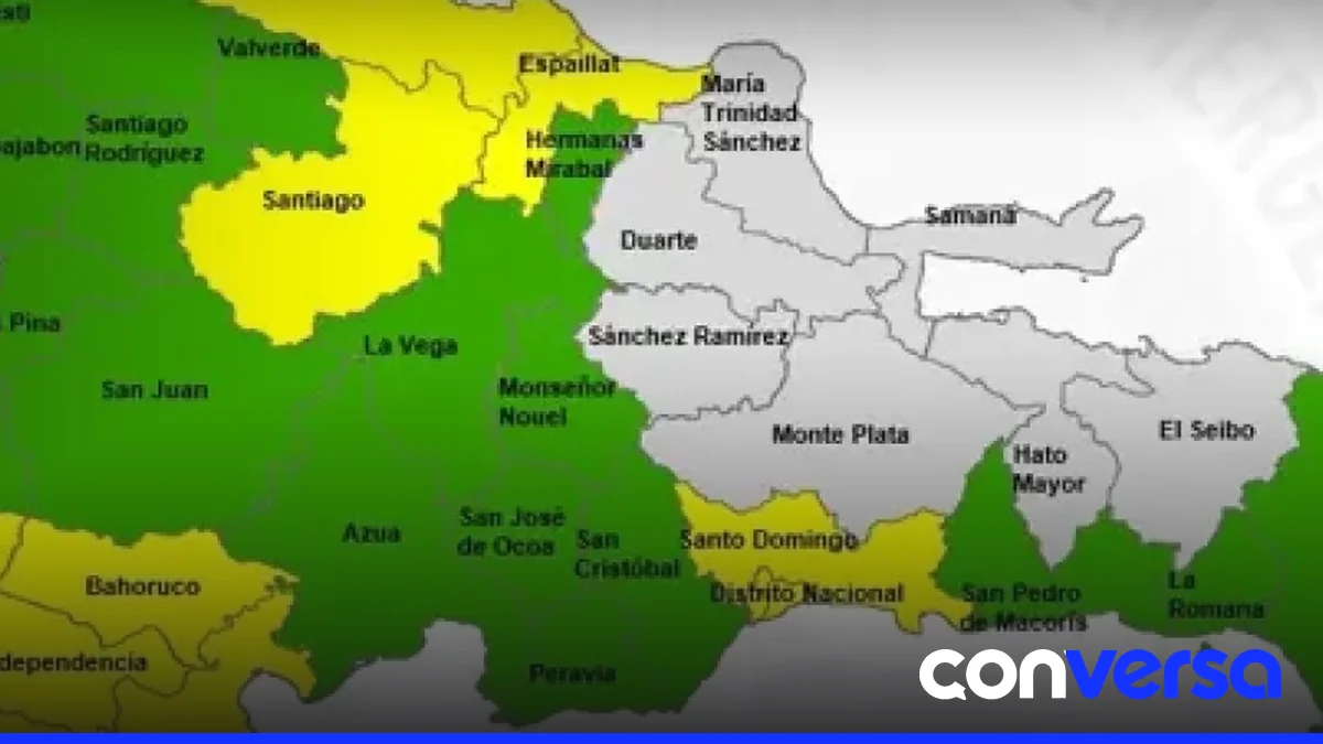 Mapa con las provincias bajo alerta amarilla y verde según el COE.