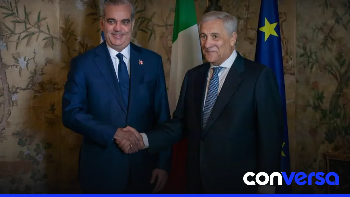 Foto de la reunión entre el presidente Luis Abinader y el ministro italiano Antonio Tajani en Roma.