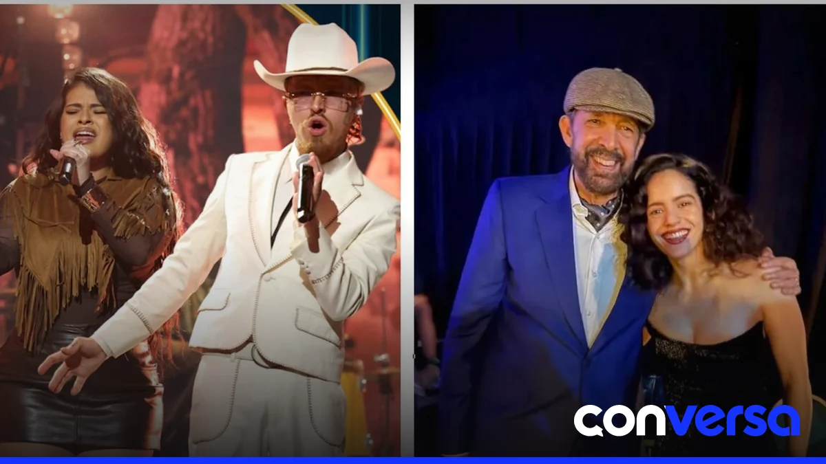 Fuerza Regida y Romeo Santos en el escenario de los Premios Billboard de la Música Latina.